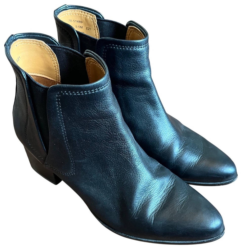 Johnston & Murphy Ankle Boots Women Black Leather Block Heel Size 9.5M